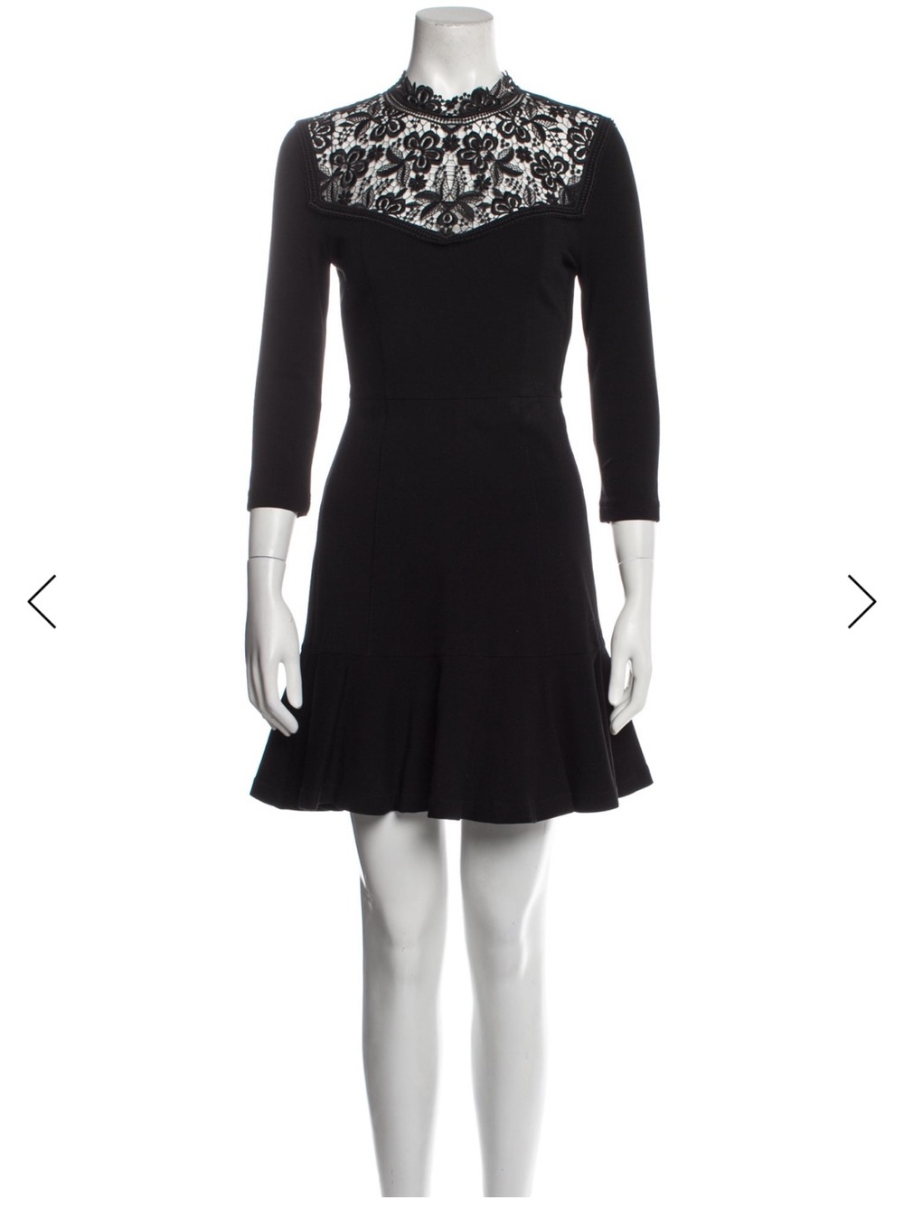 ERDEM Black Lace-Yoke Long Sleeve Fit & Flare Dress